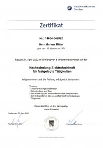 Nachschulung Elektrofachkraft 2022 Markus Ritter
